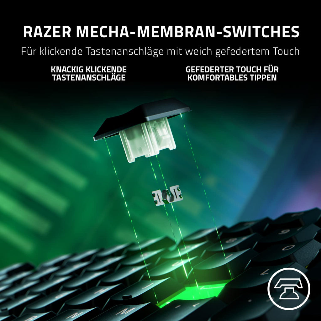 Razer Ornata V3 X - Flache Membran-Tastatur mit Chroma RGB (Lautlose Membran-Switches, Ergonomische Handballenauflage, Tastenkappen Anti-UV-Beschichtung) QWERTZ DE-Layout | Schwarz