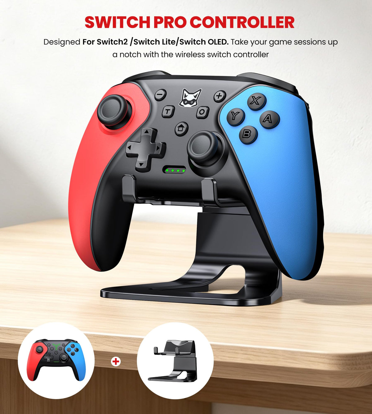 HELLCOOL Switch Controller, Kabellos Switch Pro Controller für Switch/Lite/OLED Konsole, Macro/Turbo/Aufwachfunktion, Präzise Steuerung, Dual Motors Vibration, 15 Std Spieldauer