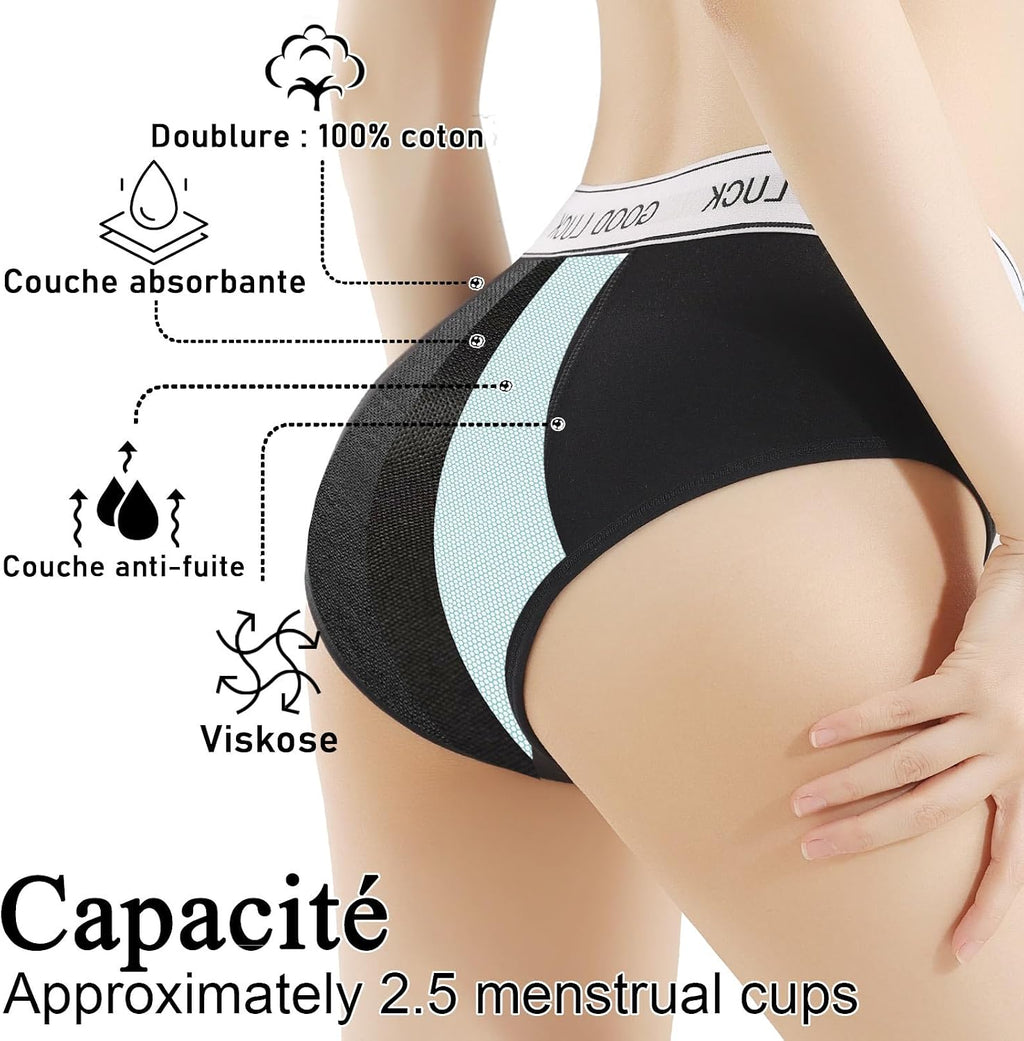 Culotte Menstruelle Absorbante Coton Menstruation Protection Périodique Hygiénique Flux léger à abondant Culotte de Règles