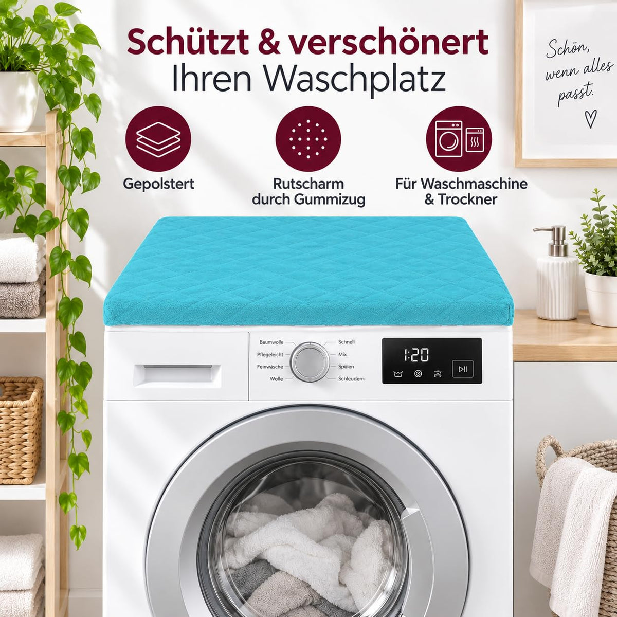 Brandsseller Waschmaschinenbezug & Trocknerbezug 60x60 cm - gepolsterter Schonbezug für Waschmaschine und Trockner – Schutzhülle mit Gummizug - Grün