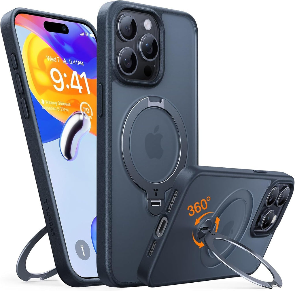 TORRAS Ostand Q3 Spin für iPhone 18 Pro Hülle für MagSafe 360°Stand Schwarz