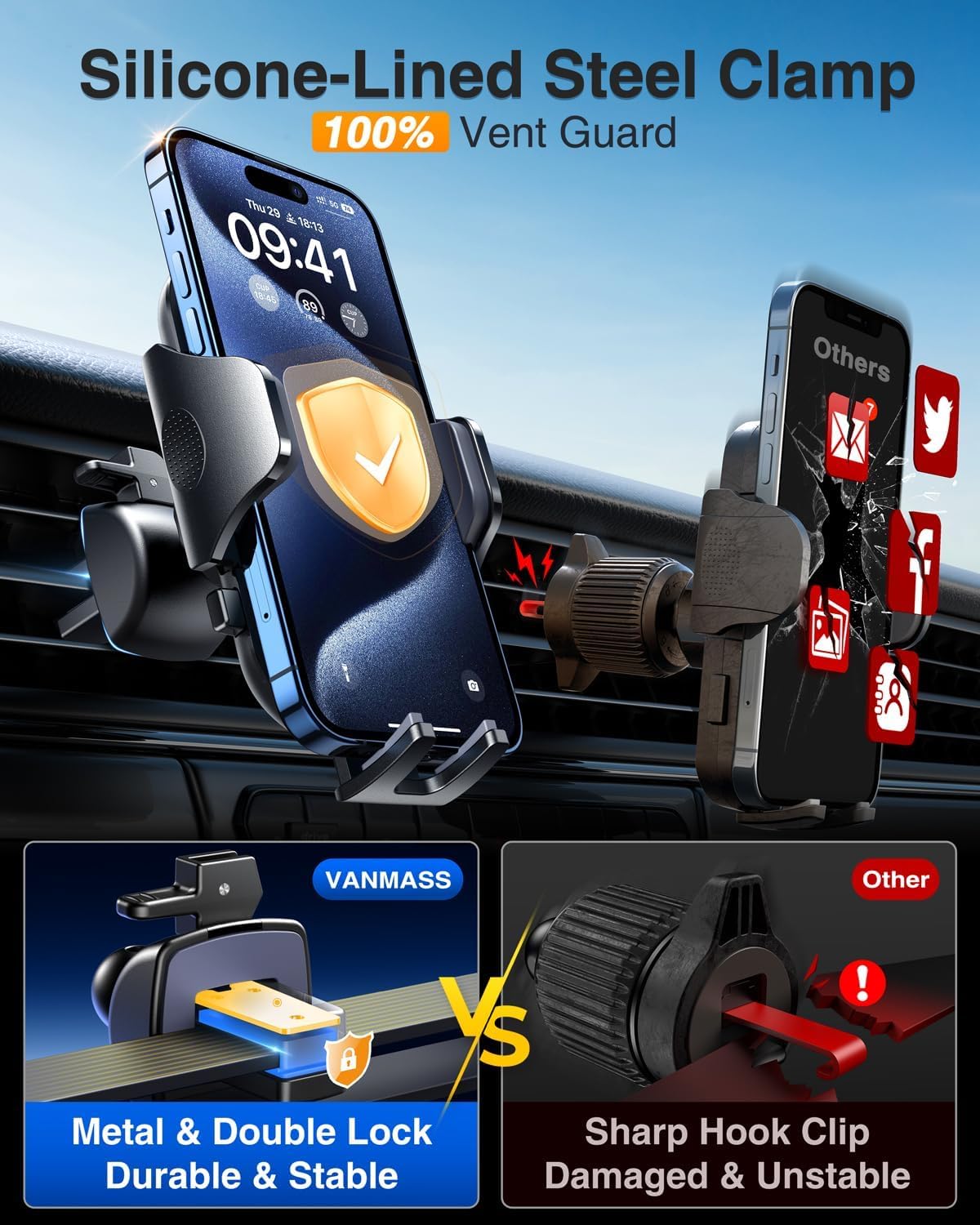 VANMASS 2026【Militär-Klasse】Handyhalterung Auto Upgrade【Stärkste Saugnapf & Lüftungshaken】4 in 1 Handy Halterung Auto 360° Drehbar Handyhalter Auto Armaturenbrett Scheibe Wand für iPhone Samsung usw