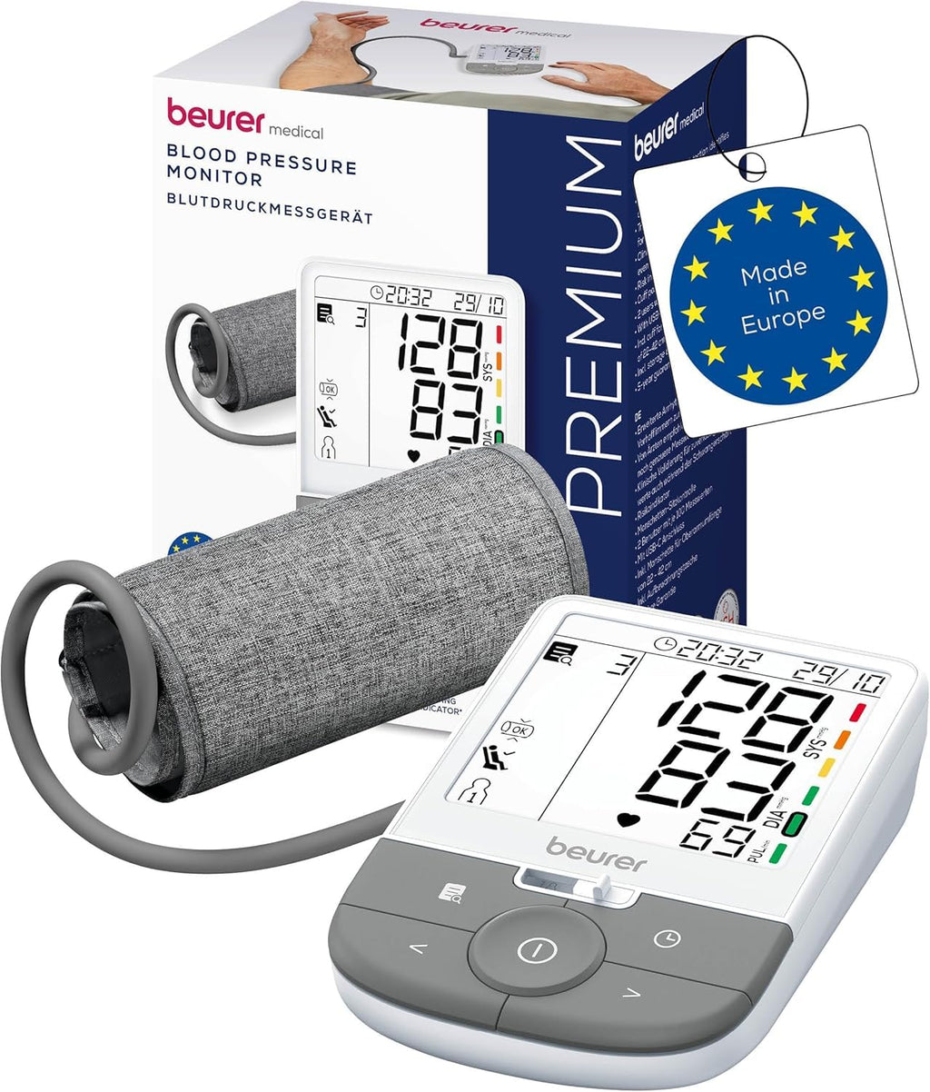 Beurer BM 27 Oberarm-Blutdruckmessgerät mit Manschettensitzkontrolle, klinisch validiert, Manschette für 22-42 cm, Risikoindikator, Arrhythmie-Erkennung, Datenübertragung zu Apple Health und co.