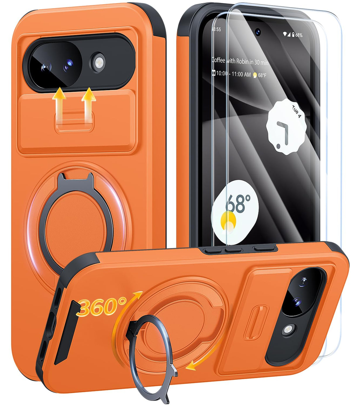 AOUIA für Samsung Galaxy S26 Ultra Hülle mit 2 Stück Panzerglas, Kameraschutz, 360° drehbarer Ringständer, Militärstandard Stoßschutz, robuste Handyhülle für Samsung S26 Ultra, Schwarz