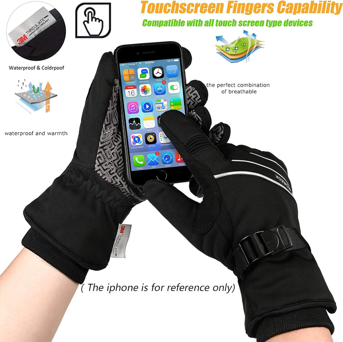 Winterhandschuhe Wasserdicht-30°F 3M Thinsulate Skihandschuhe Warme Touchscreen Handschuhe