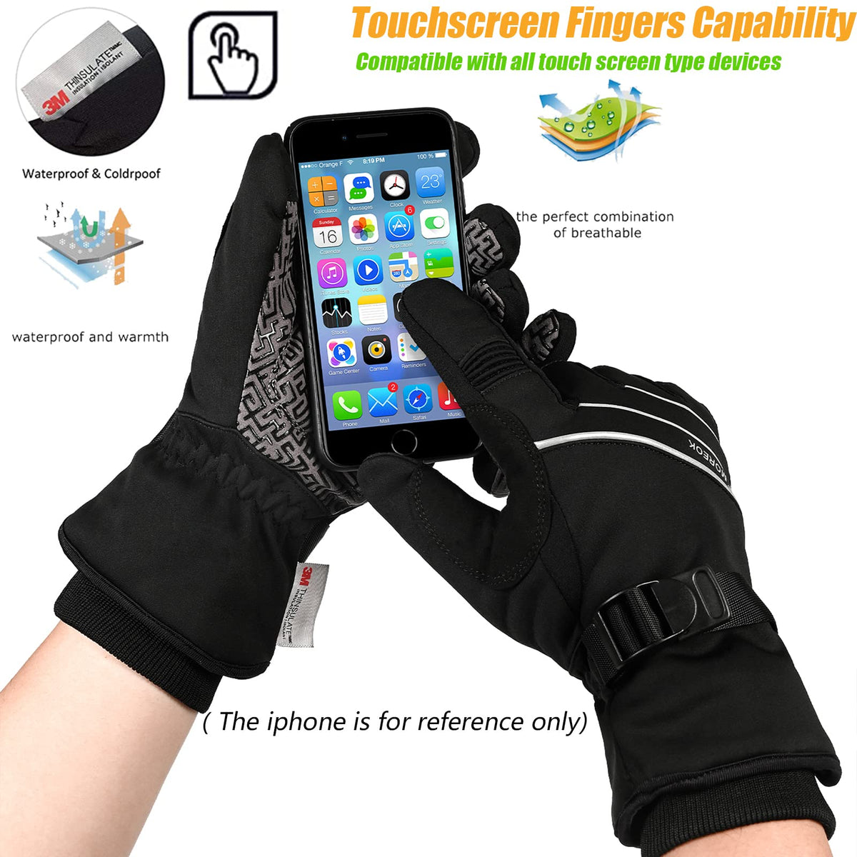 Winterhandschuhe Wasserdicht-30°F 3M Thinsulate Skihandschuhe Warme Touchscreen Handschuhe