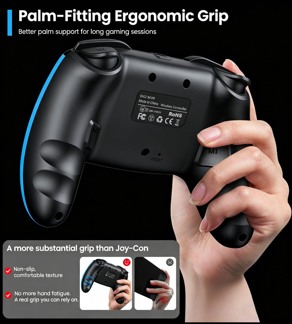 HELLCOOL Switch Controller, Kabellos Switch Pro Controller für Switch/Lite/OLED Konsole, Macro/Turbo/Aufwachfunktion, Präzise Steuerung, Dual Motors Vibration, 15 Std Spieldauer