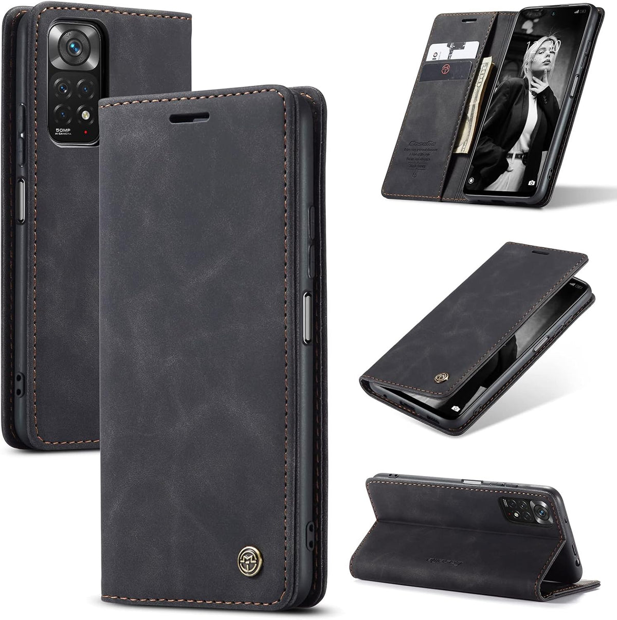 Handyhülle für Honor Magic 6 Pro Hülle Premium PU Klapphülle RFID Lederhülle Faltbare Schutzhülle Kartenfach Standfunktion Handytasche Hülle Honor Magic 6 Pro 5G - Schwarz