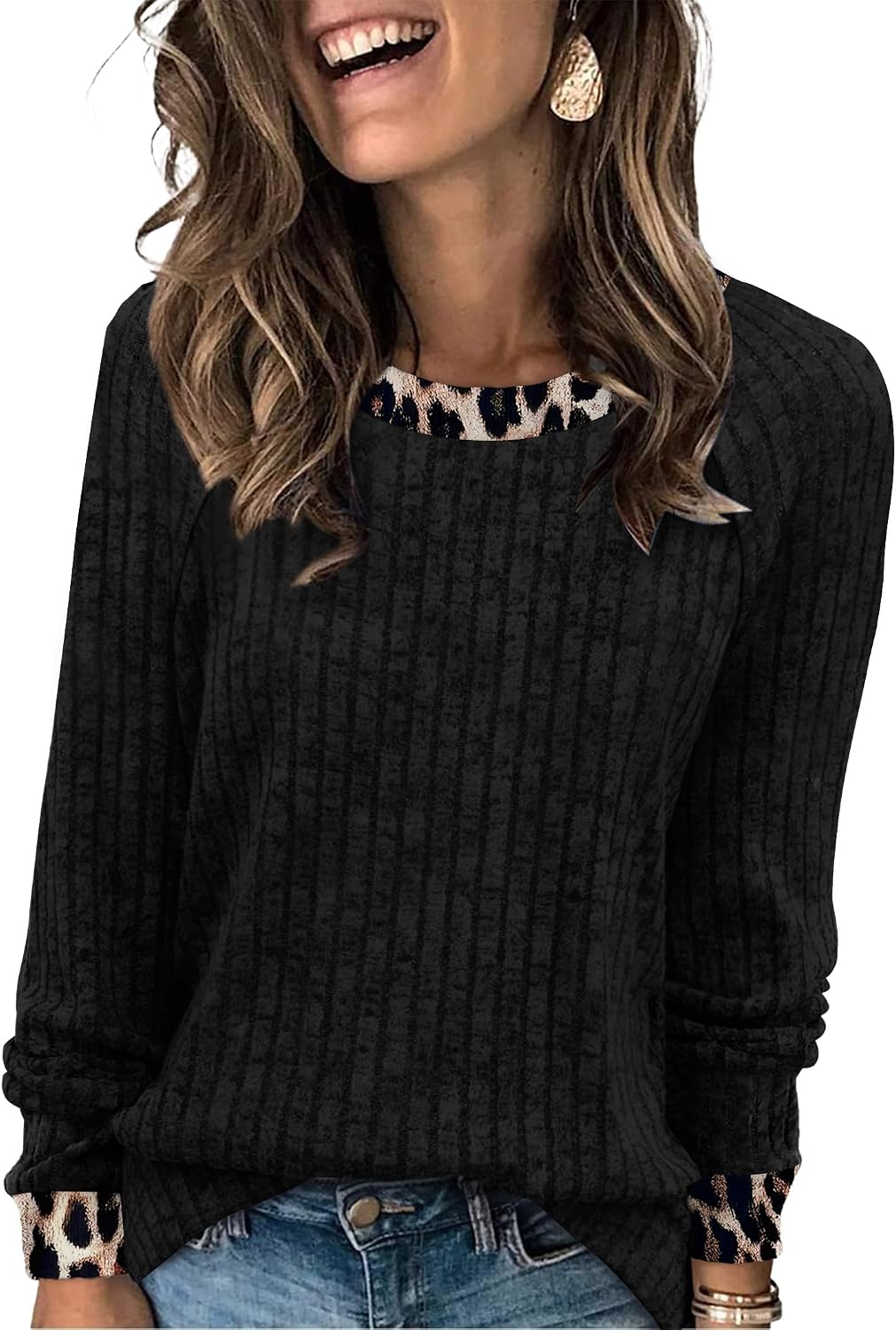 WIHOLL Langarmshirts für Damen Leichte Pullover Herbstoutfits 2026 Color-Block Winterkleidung Schick Lässig Weich