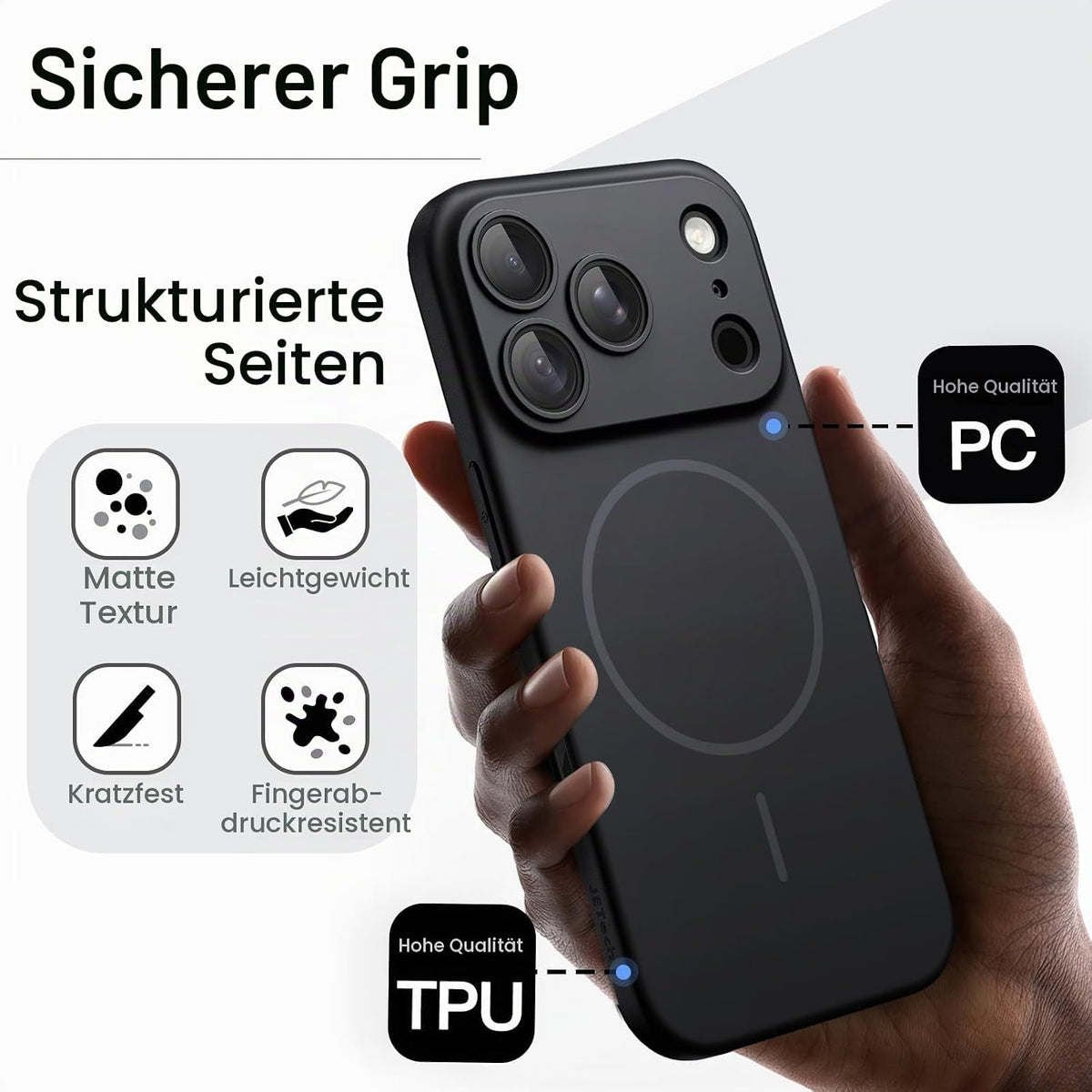 JETech Magnetische Dünne Hülle für iPhone 18 Pro, Schwarz