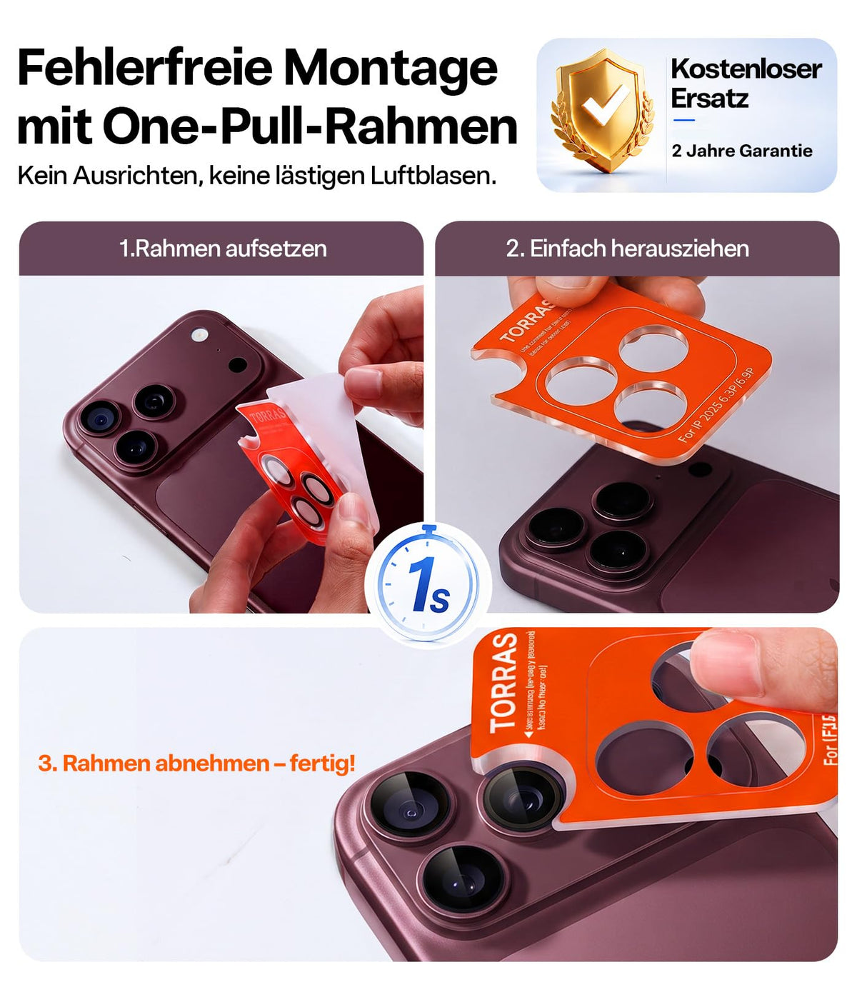 TORRAS für iPhone 18 Pro 9H+ Kratzfest Kameraschutz HD-Klares, Grau
