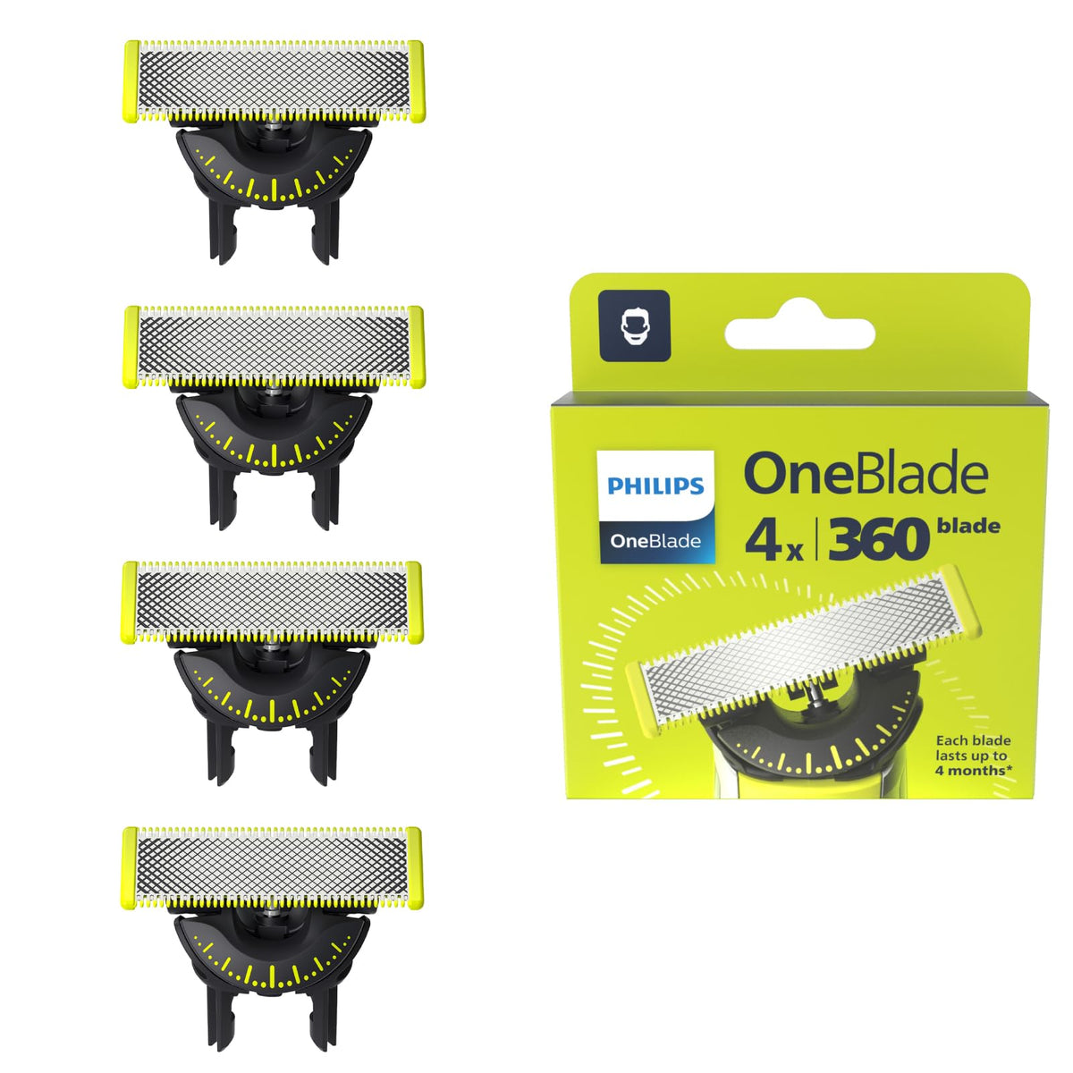 Philips OneBlade Original 360-Klingen, passend für alle OneBlade und Pro Modelle, original von Philips, 4er-Pack (Modell QP440/50)
