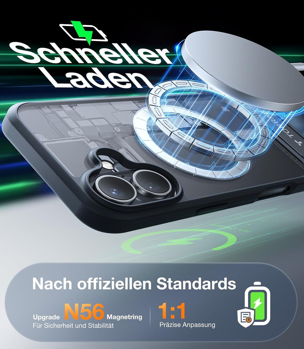 TORRAS Ostand L1 Hülle für iPhone 16 Pro für MagSafe Case, Schwarz