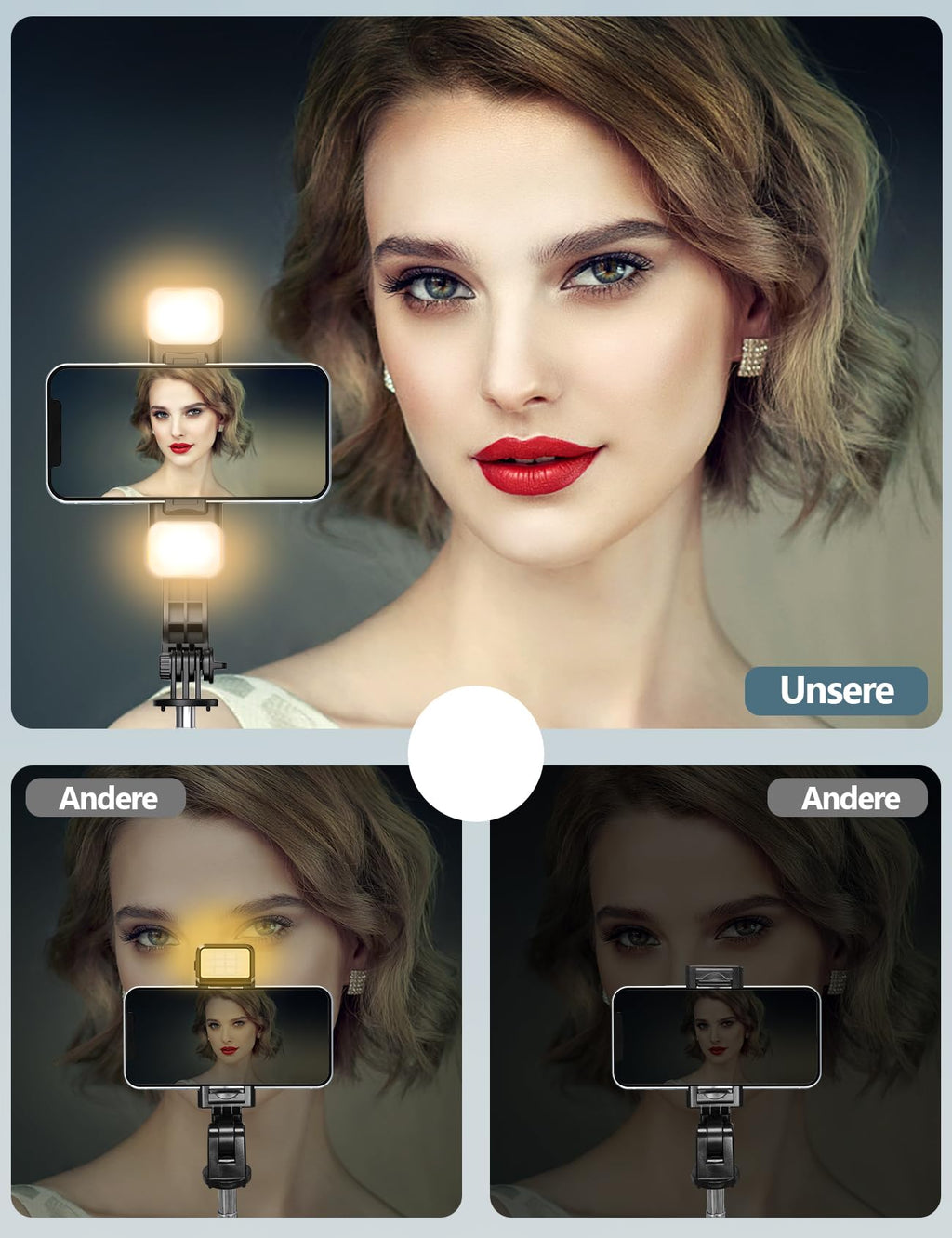 Selfiestick Stativ und Fernbedienung, 2 Fülllicht Stativ für Smartphones