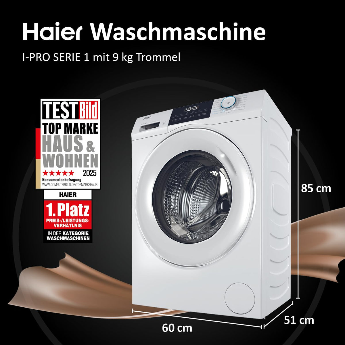Haier Frontlader Waschmaschine 8kg I-PRO Serie 1 HW80-BP14929