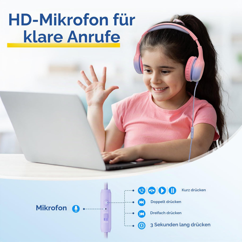 EarFun Kinder Kopfhörer mit 3,5 mm Kabel, Lautstärkebegrenzung, Blau-grün
