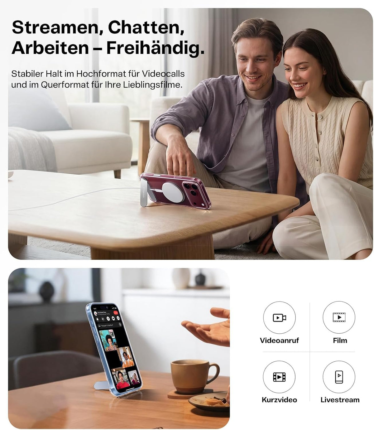 TORRAS Ostand L1 Hülle für iPhone 16 Pro für MagSafe Case, Schwarz