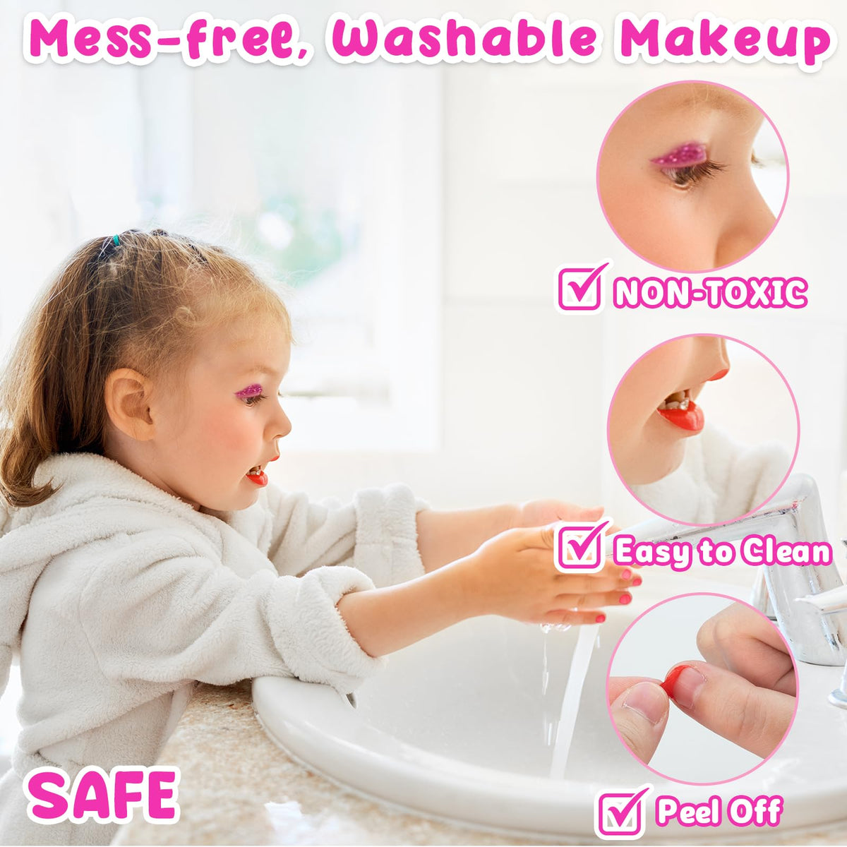 Hollyhi 58 Pcs Kids Makeup Toys Kit for Girls, Real Washable Make Up Set