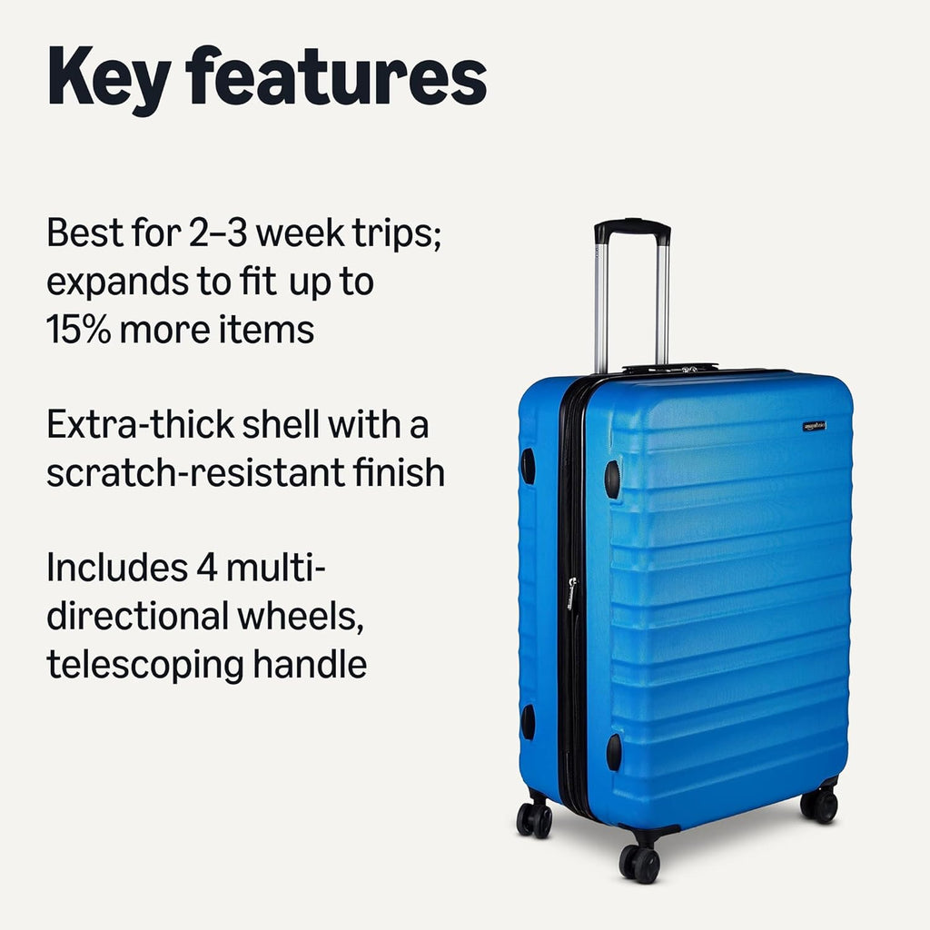 Amazon Basics 21" Hardside Carry-On Luggage with Spinner Wheels, Expandable for Up to 25% More Space, Scratch-Resistant Hard Shell, Telescoping Handle, Black