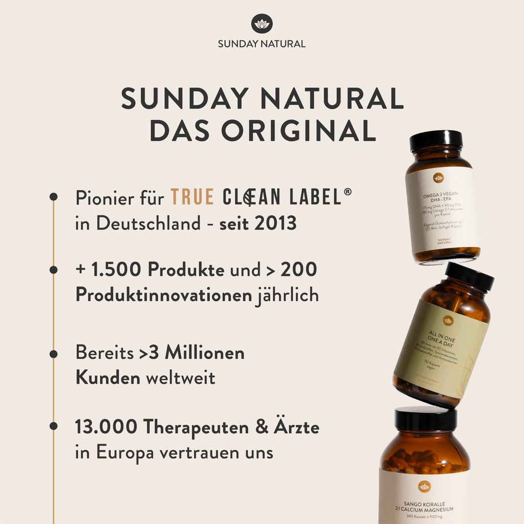 SUNDAY NATURAL® Magnesium Bisglycinat - 240 Kapseln - 300mg reines Magnesium pro Tagesdosis - Depot Magnesiumglycinat als organisches Aminosäurechelat - Laborgeprüft, vegan