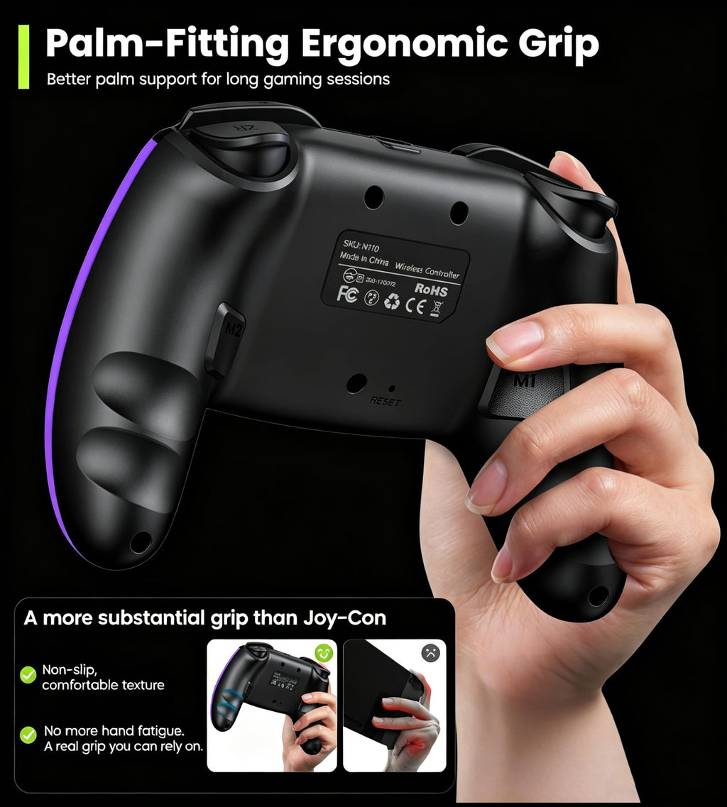 HELLCOOL Switch Controller, Kabellos Switch Pro Controller für Switch/Lite/OLED Konsole, Macro/Turbo/Aufwachfunktion, Präzise Steuerung, Dual Motors Vibration, 15 Std Spieldauer