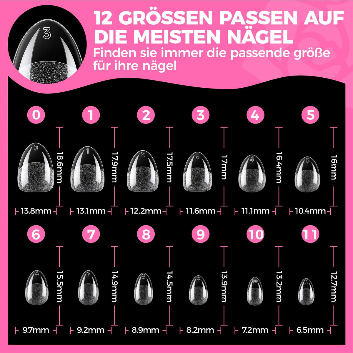 UNA GELLA Kurze Mandel Nail Tips 504 Stück