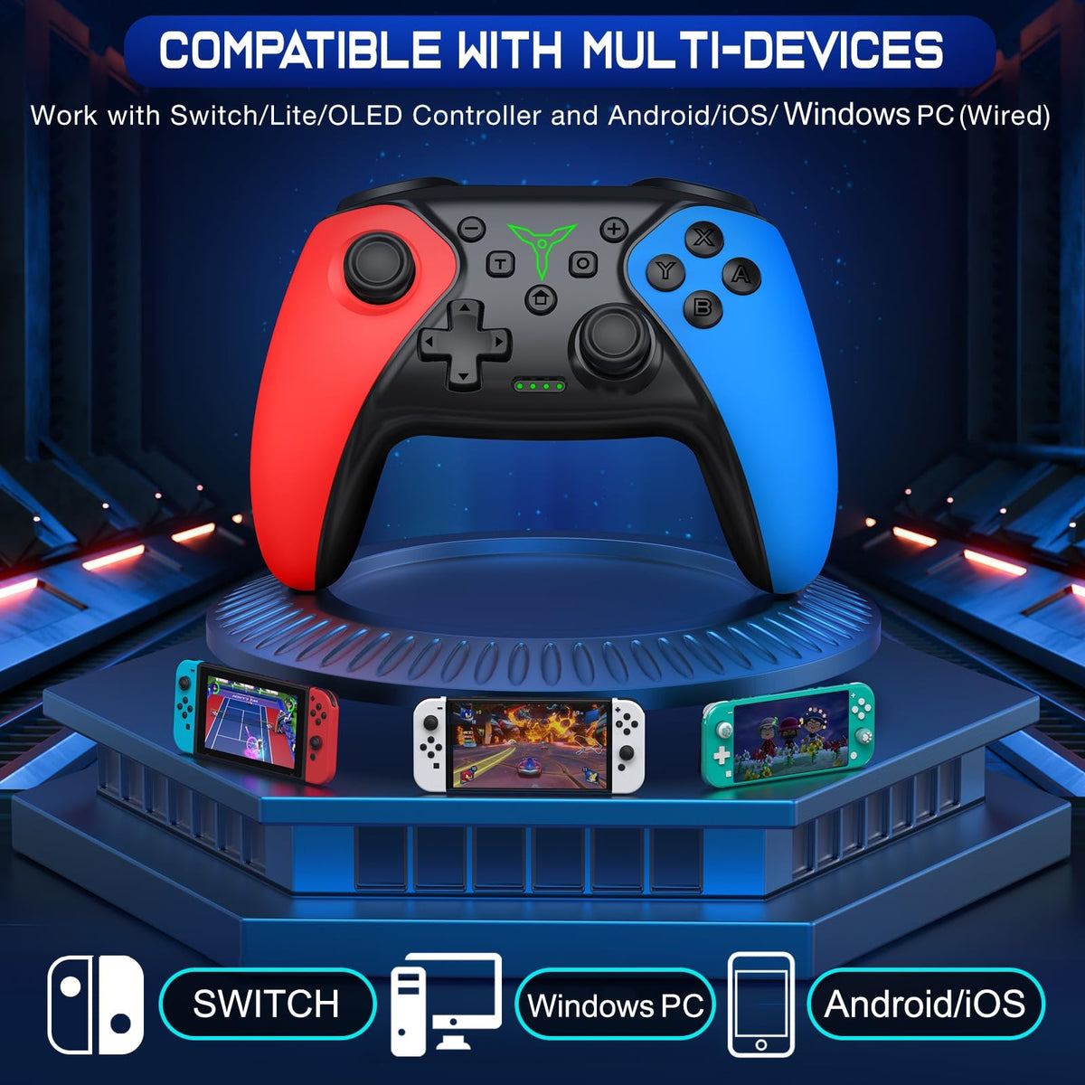 HELLCOOL Switch Controller, Kabellos Switch Pro Controller für Switch/Lite/OLED Konsole, Macro/Turbo/Aufwachfunktion, Präzise Steuerung, Dual Motors Vibration, 15 Std Spieldauer