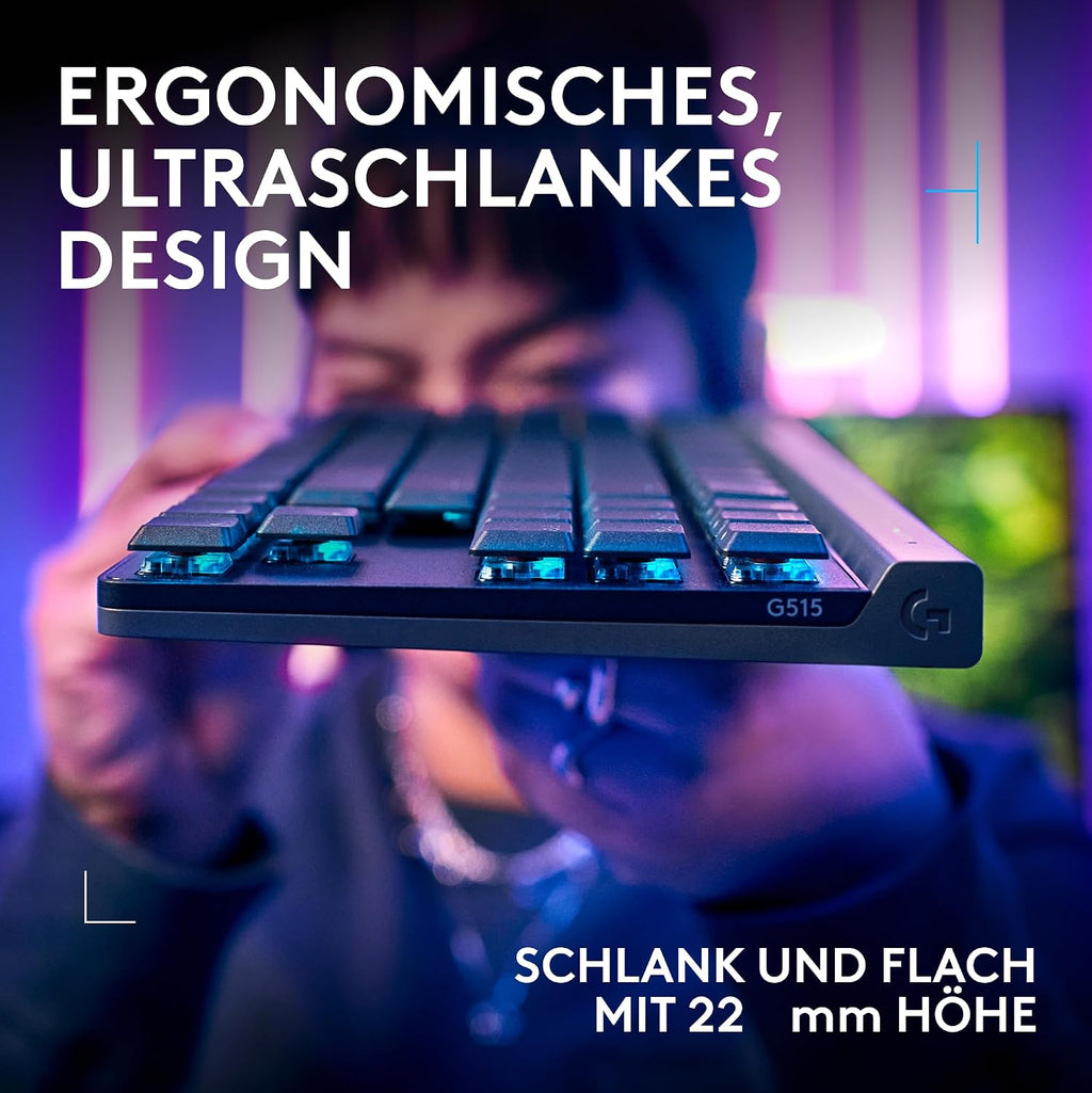 Logitech G G515 LIGHTSPEED TKL kabellose flache Gaming-Tastatur (Schwarz)