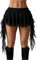 Women's Y2K Mini Skirt Ruffle Lace Mesh Asymmetrical Flowy Short Skort