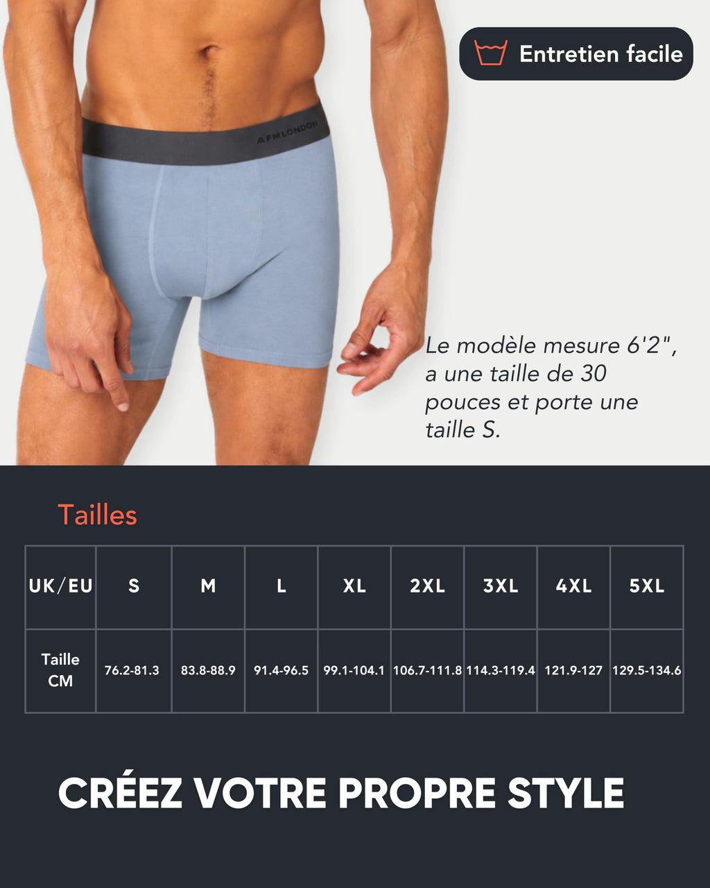 FM London Lot de 7 Boxers Respirants Homme sans Étiquette, Extensibles