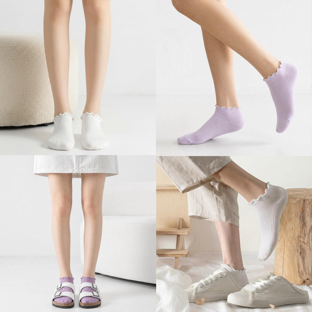 6 Pairs No Show Socks for Women Ruffle Socks Cute Ankle Socks