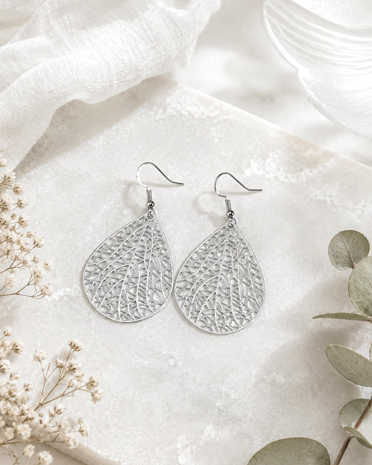 14K Gold vergoldet Blattgold Ohrringe für Frauen, Silber Ohrringe Hängend Damen mit Anhänger Tropfenform, Wassertropfen Schmuck für Geschenk