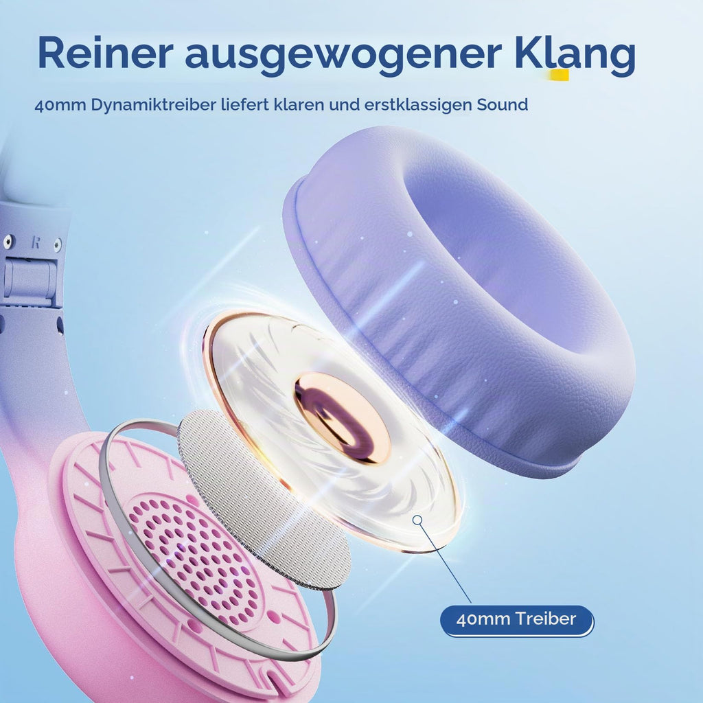 EarFun Kinder Kopfhörer mit 3,5 mm Kabel, Lautstärkebegrenzung, Blau-grün