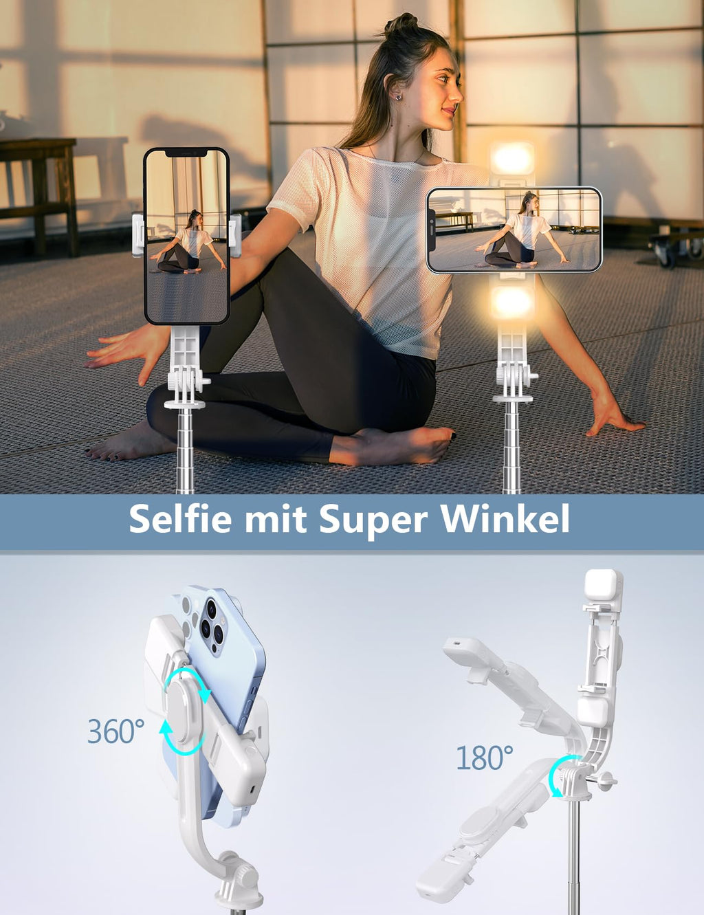 Selfiestick Stativ und Fernbedienung, 2 Fülllicht Stativ für Smartphones