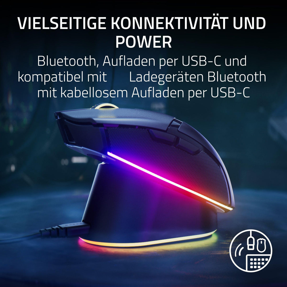Razer Cobra Pro - kabellose Gaming-Maus mit RGB - Optischer Focus Pro Sensor mit 30K DPI (10 Anpassbare Tasten, HyperSpeed Wireless Polling 8K Hz, Bluetooth, Chroma-Beleuchtung mit 11 Zonen) Weiß