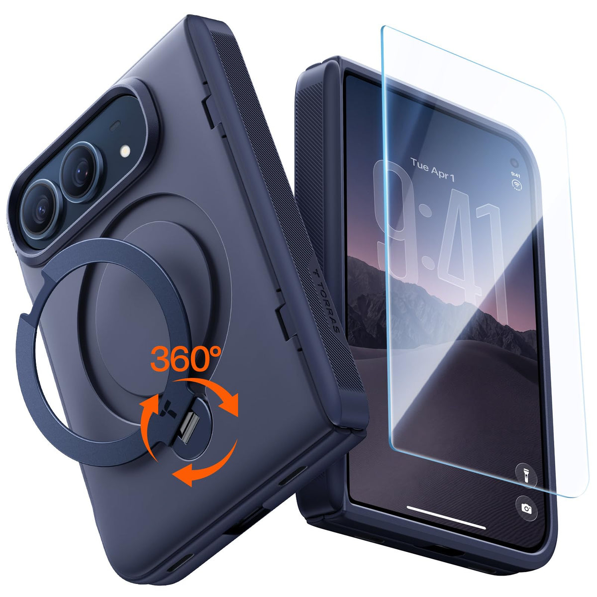 TORRAS Ostand Q3 Spin für iPhone 18 Pro Hülle für MagSafe 360°Stand Schwarz