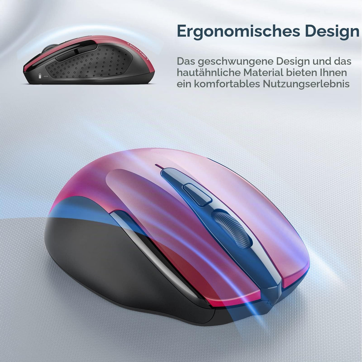 TECKNET Kabellose Maus, 2.4G Optische Funkmaus mit USB Empfänger, Grau