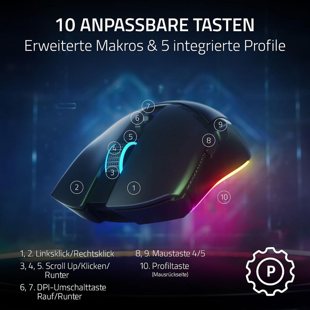 Razer Cobra Pro - kabellose Gaming-Maus mit RGB - Optischer Focus Pro Sensor mit 30K DPI (10 Anpassbare Tasten, HyperSpeed Wireless Polling 8K Hz, Bluetooth, Chroma-Beleuchtung mit 11 Zonen) Weiß