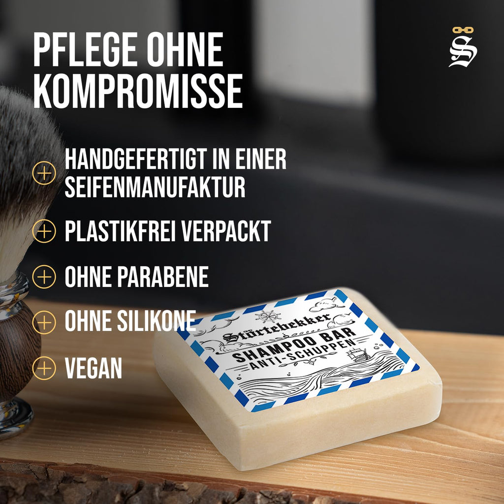 NEU: Störtebekker® Premium Festes Anti Schuppen Shampoo - Festes Shampoo Herren & Damen - 3in1 Duschseife Männer für Haare & Kopfhaut - vegan, handgefertigt (100g)