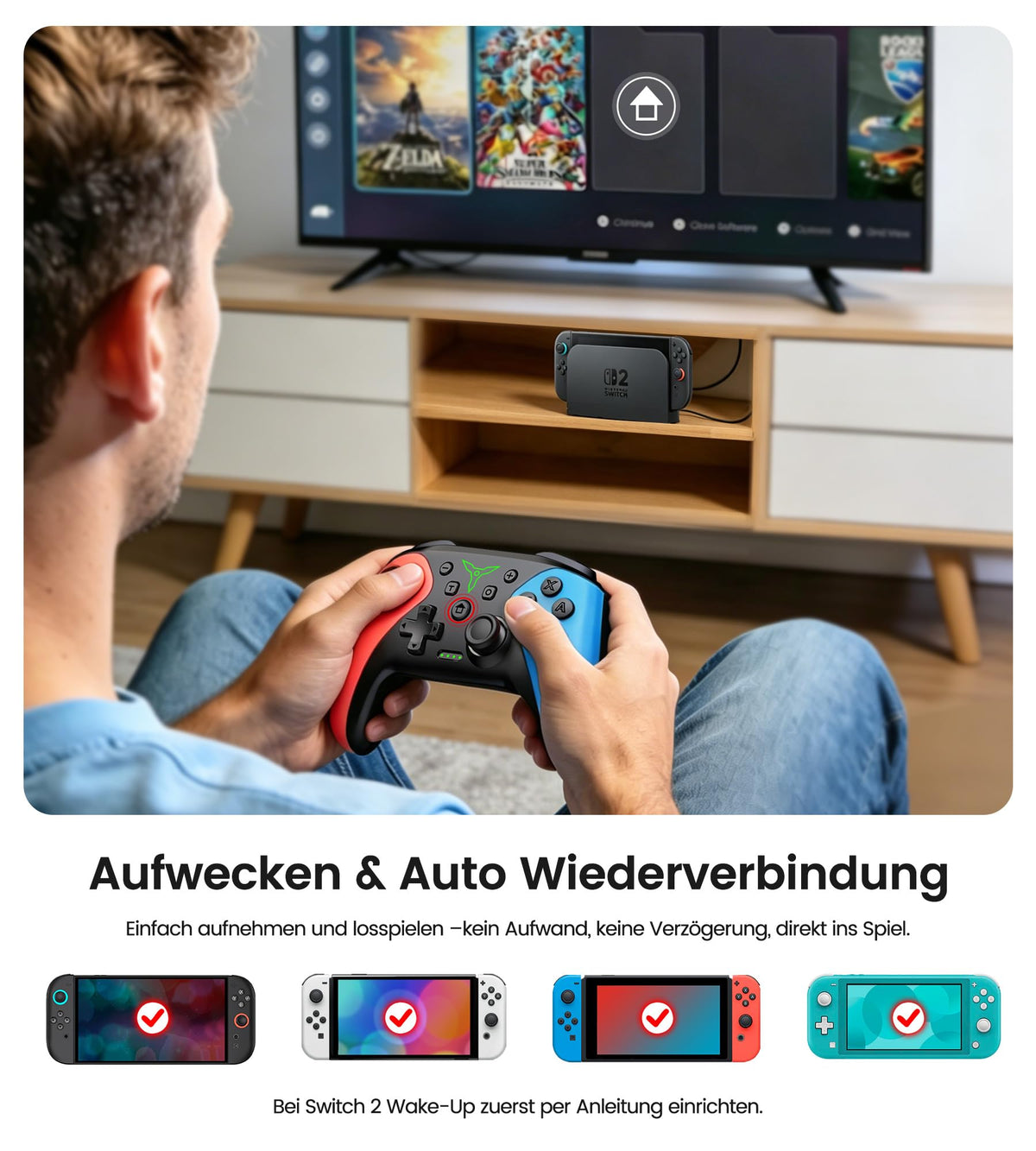 HELLCOOL Switch Controller, Kabellos Switch Pro Controller für Switch/Lite/OLED Konsole, Macro/Turbo/Aufwachfunktion, Präzise Steuerung, Dual Motors Vibration, 15 Std Spieldauer