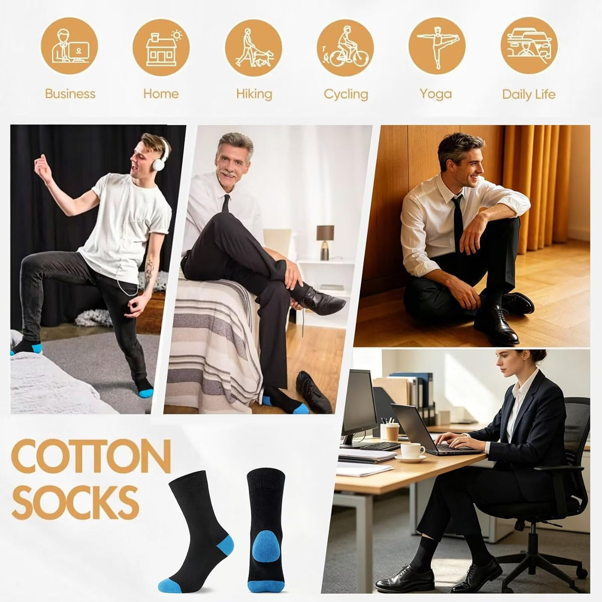 NUOZA 12 Paar Socken Herren Damen Baumwolle Business Atmungsaktive Socks
