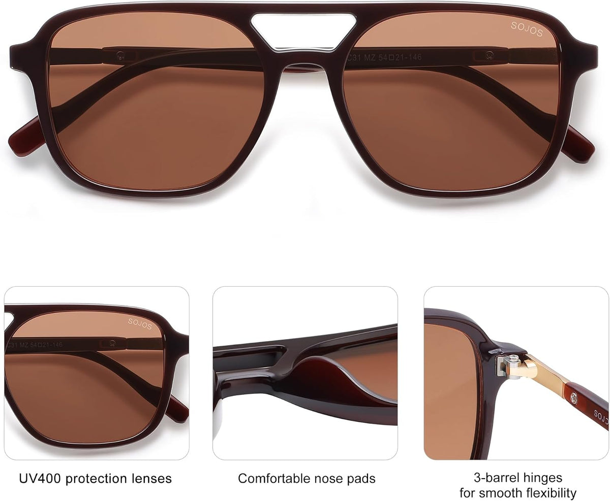 SOJOS Retro Aviator Sunglasses Womens Mens,Trendy Rectangle Shades SJ2202