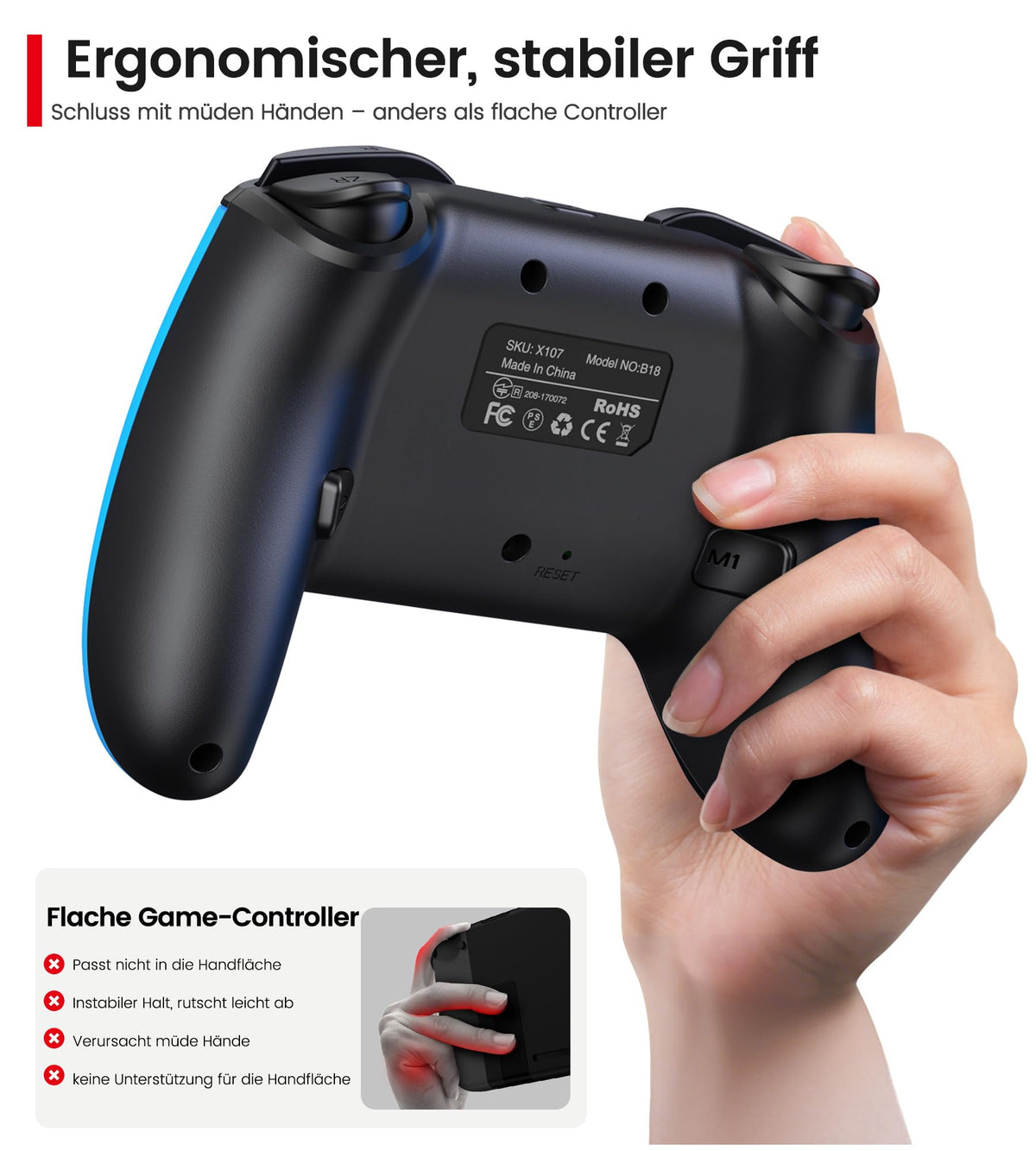 HELLCOOL Switch Controller, Kabellos Switch Pro Controller für Switch/Lite/OLED Konsole, Macro/Turbo/Aufwachfunktion, Präzise Steuerung, Dual Motors Vibration, 15 Std Spieldauer