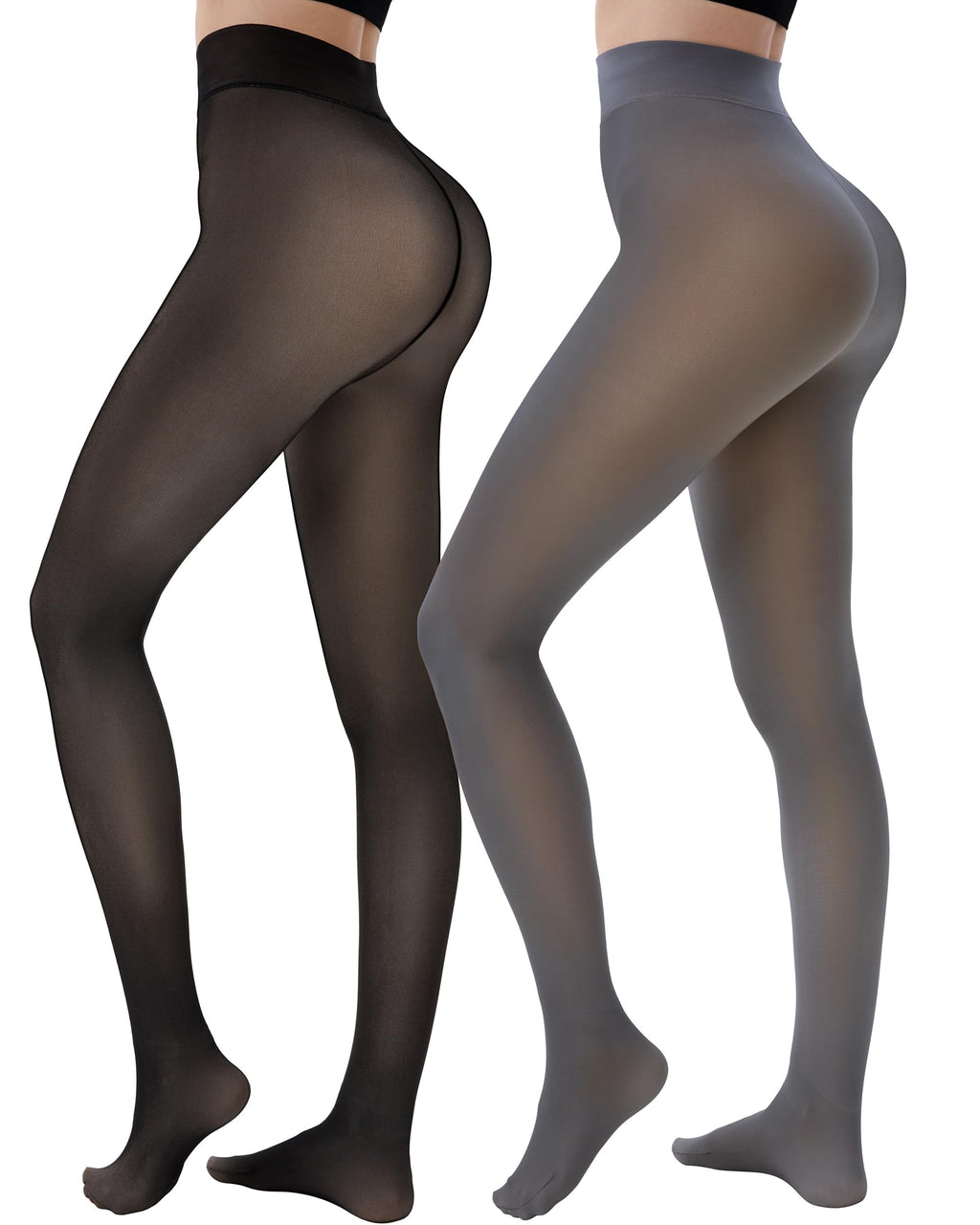 HONGTEYA 2 Pairs Fleece Lined Tights Women - Warm Sheer Pantyhose Fake Translucent Tights Winter Thermal Leggings