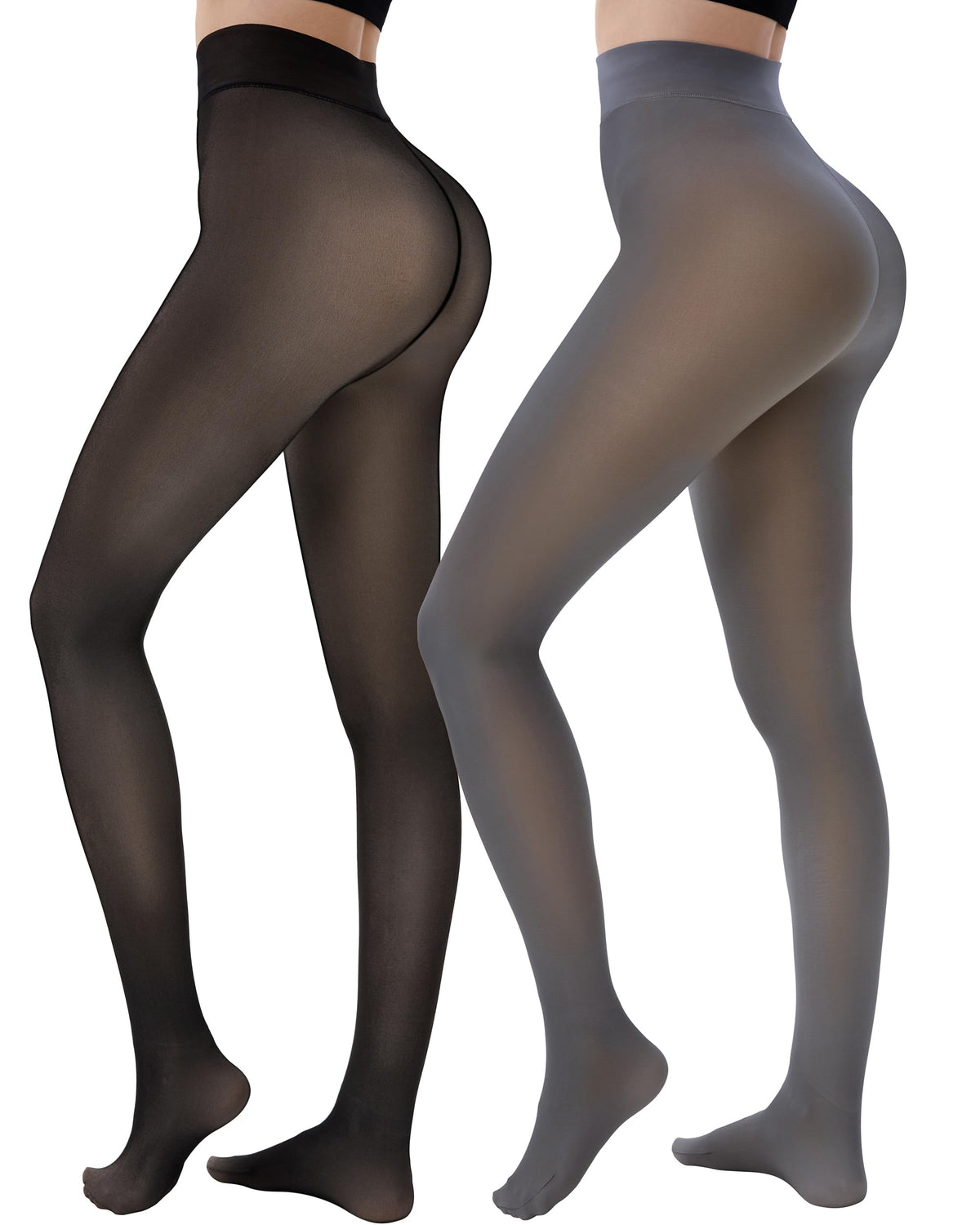 HONGTEYA 2 Pairs Fleece Lined Tights Women - Warm Sheer Pantyhose Fake Translucent Tights Winter Thermal Leggings