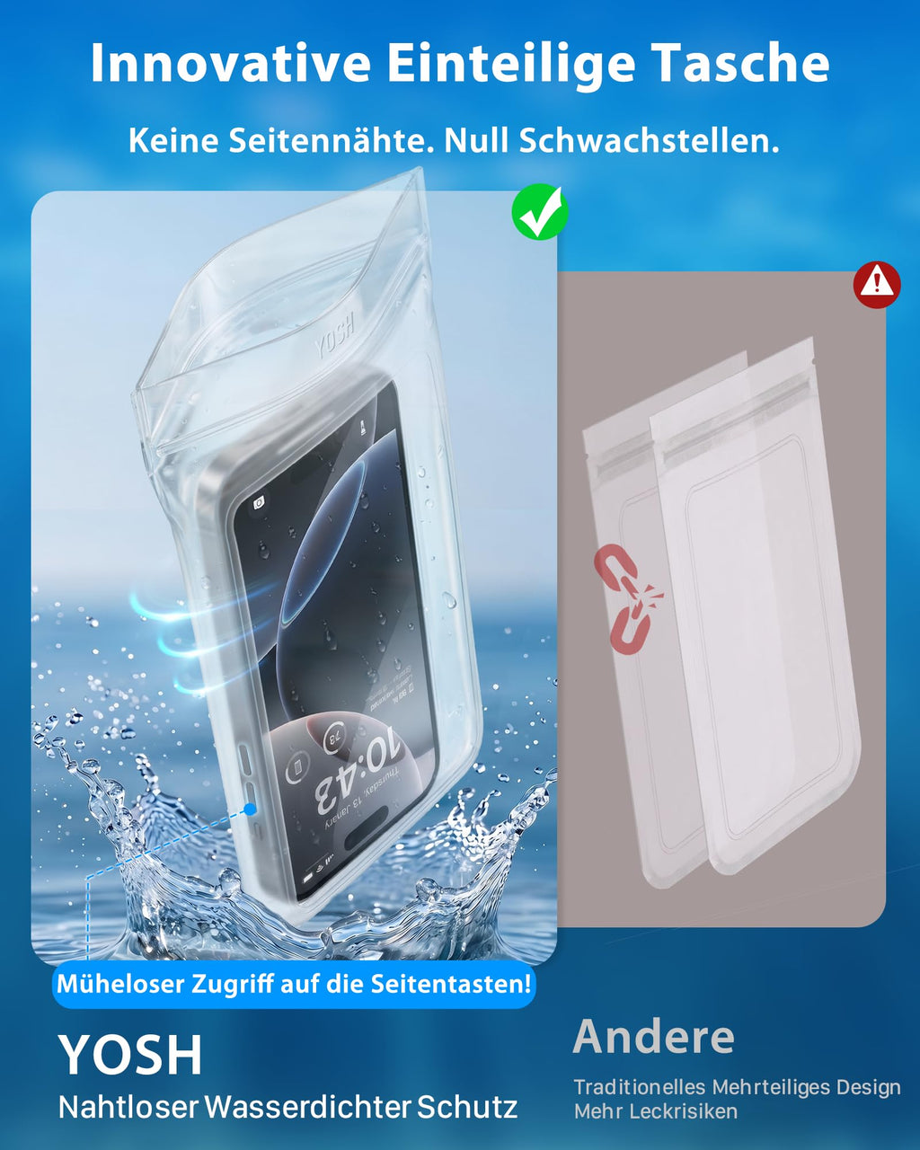 YOSH wasserdichte Handyhülle [Schwimmende & Nahtloser] 2 STK., bis zu 7,5"