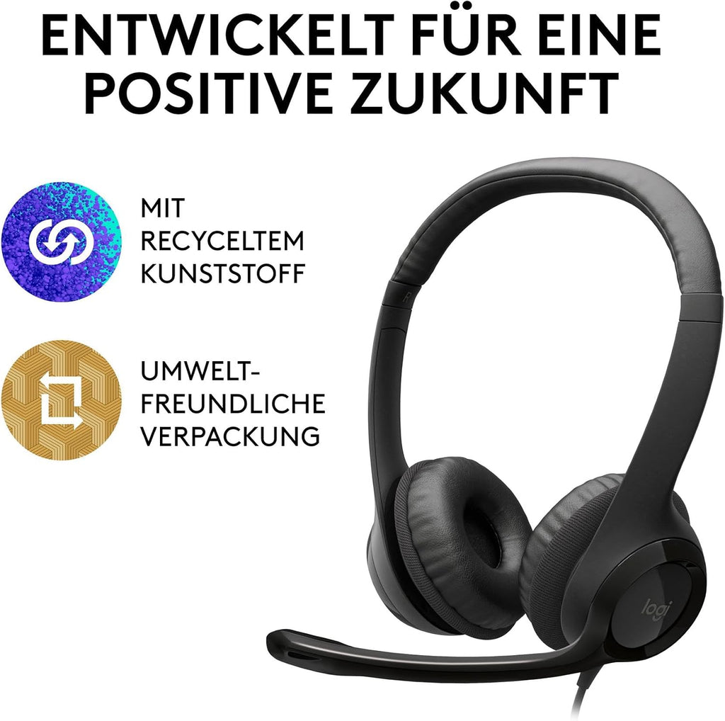 Logitech H390 Kopfhörer für PC zuhause, PC-Headset mit Mikrofon, Schwarz
