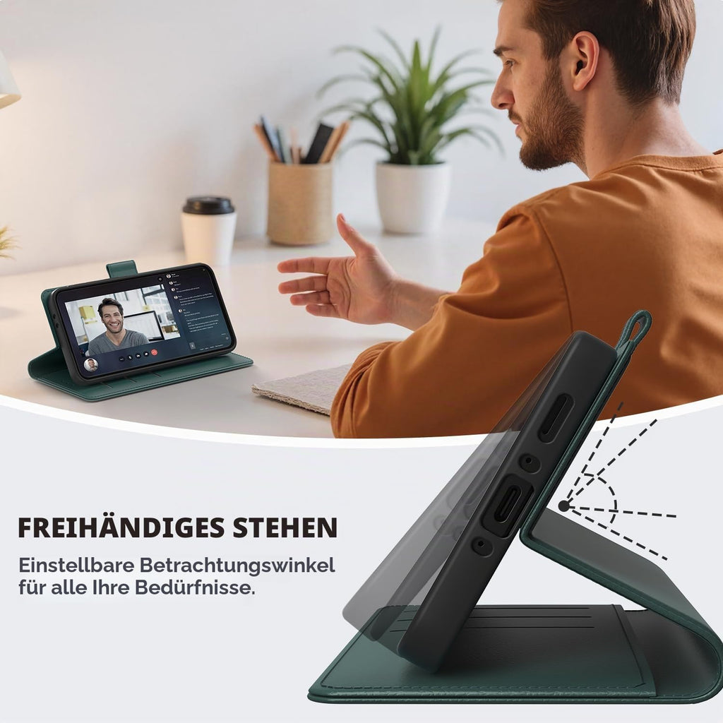 Peakally Handyhülle für Samsung Galaxy A17 5G Hülle [Mit 1 Stück Panzer Schutz Glas] [Premium PU Leder] [RFID-Blockierung] [Kartenfach] Klapphülle kompatibel mit Galaxy A17 5G / 4G - Grün