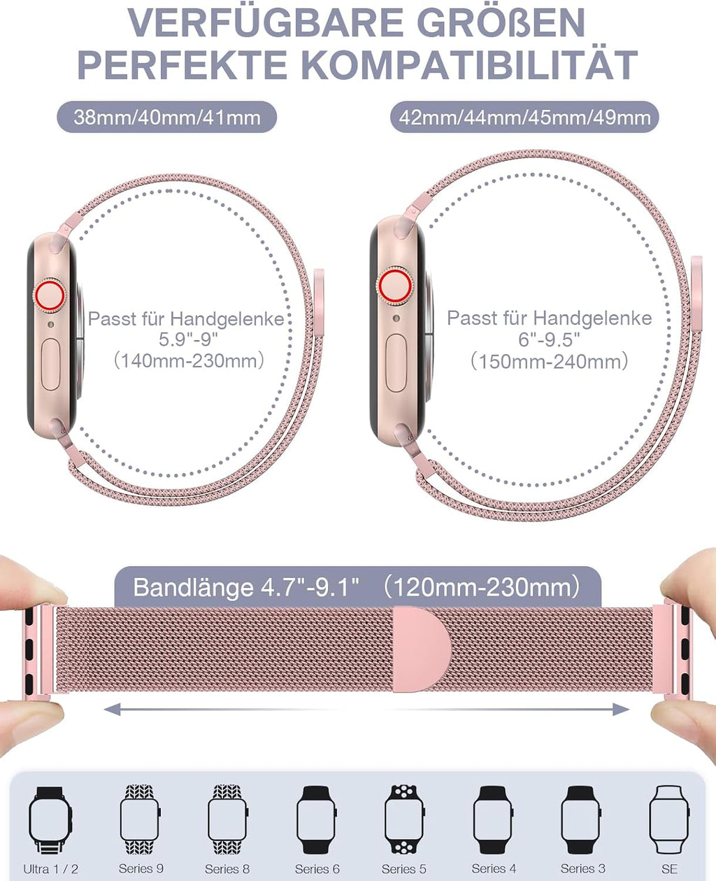 OULUOQI Edelstahl Milanaise Armband für Apple Watch 44mm 46mm 45mm 49mm