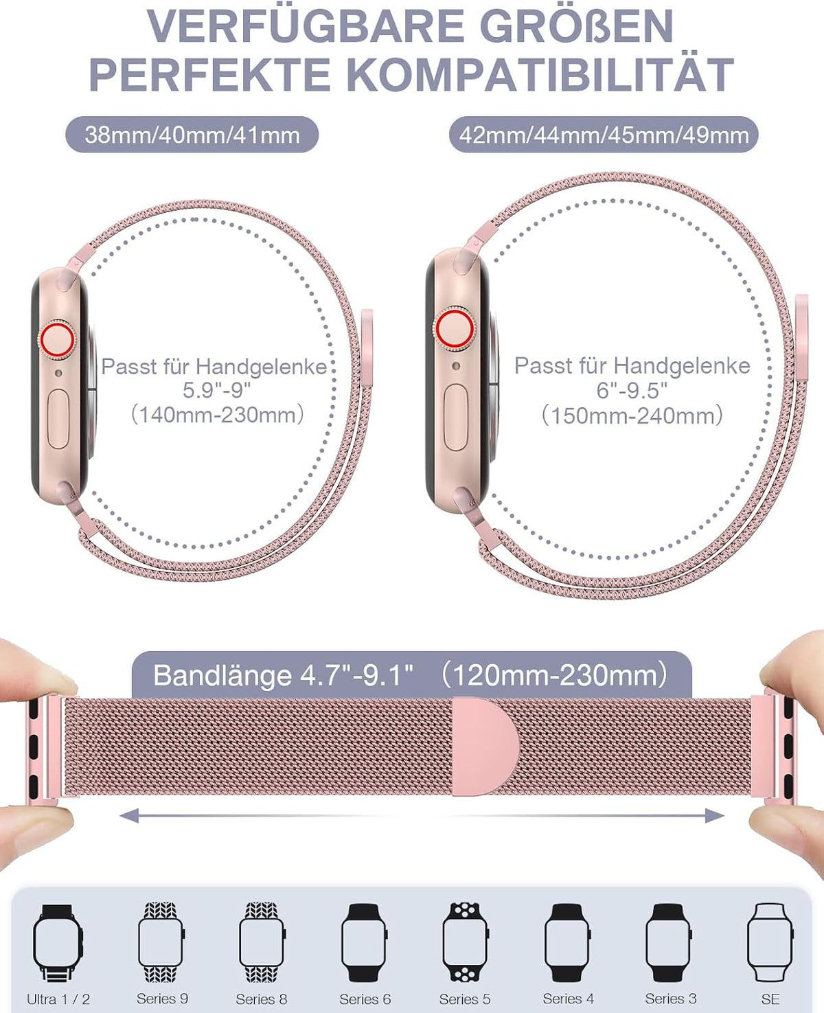 OULUOQI Edelstahl Milanaise Armband für Apple Watch 44mm 46mm 45mm 49mm